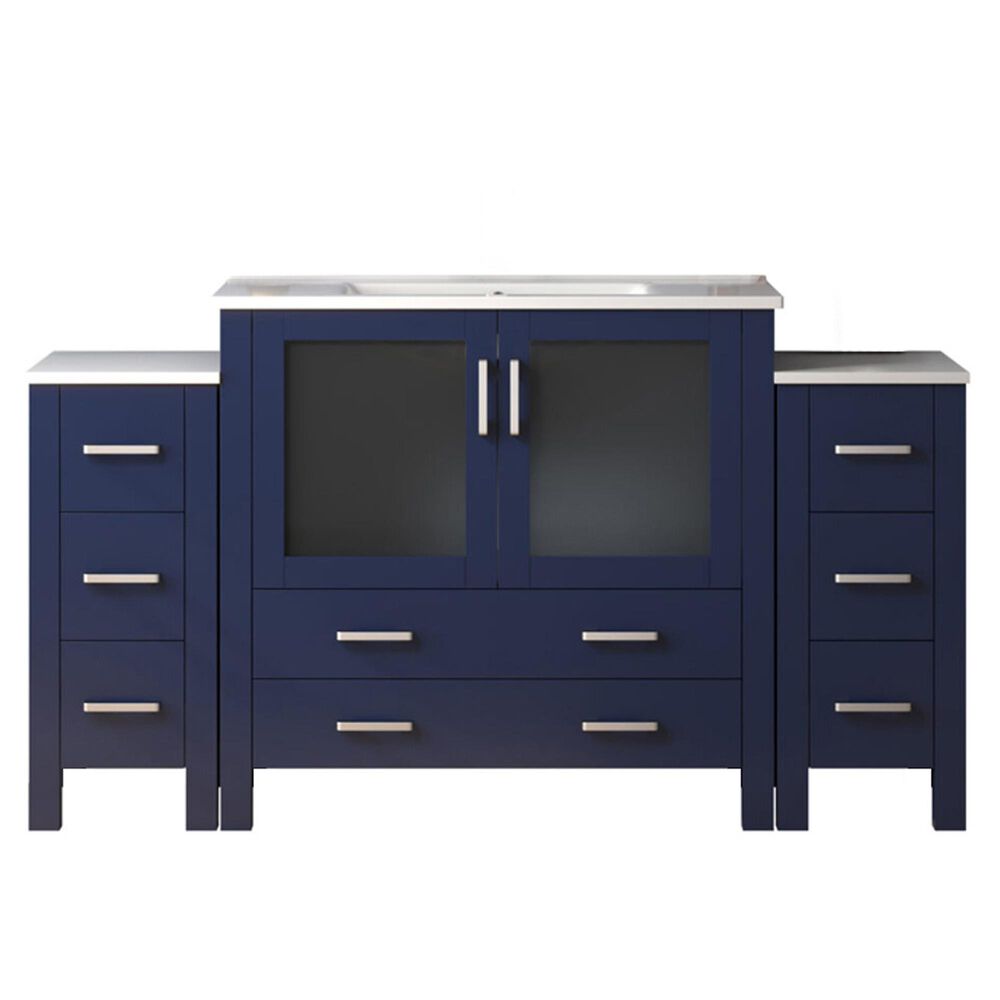 Lexora Home Volez 60" Single Bathroom Vanity in Navy Blue with White Ceramic Top and Rectangular Sink, , large