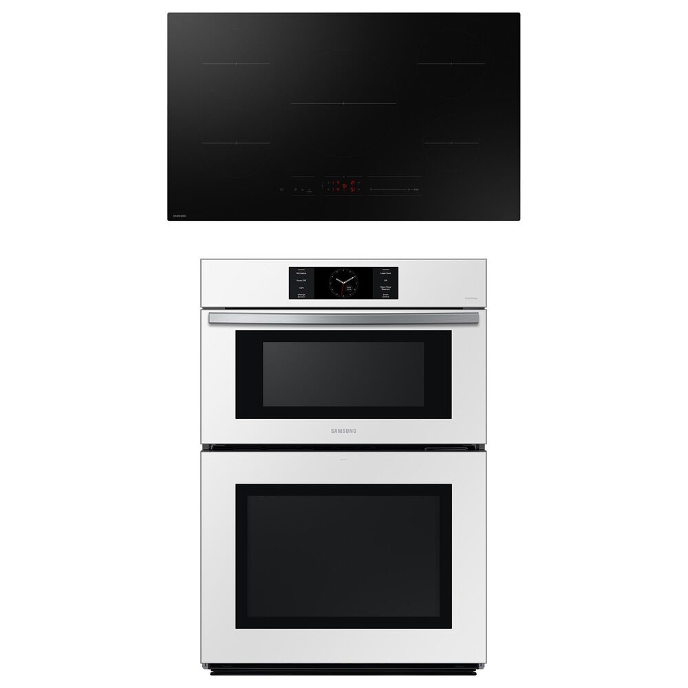 Samsung Bespoke 2-Piece Kitchen Package with White Bespoke 30" Combination Wall Oven and Black 36" Induction Cooktop, , large
