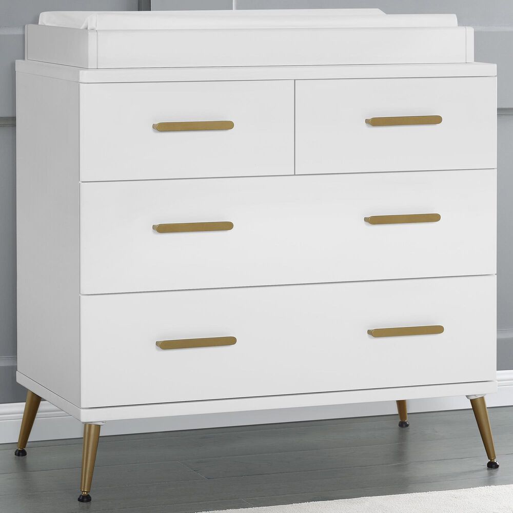 Delta Sloane 4 Drawer Dresser with Changing Top in White and Melted Bronze, , large
