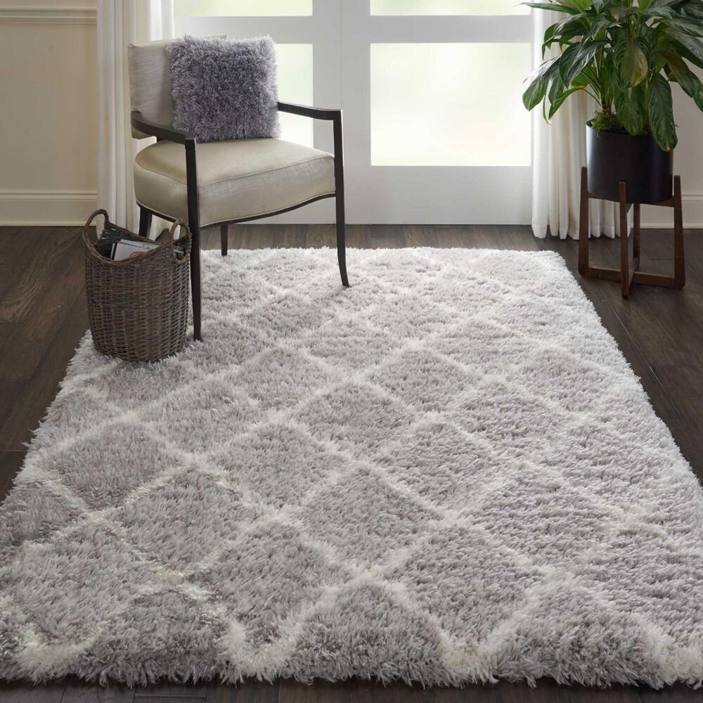 Nourison Luxe Shag LXS02 9&#39; x 12&#39; Grey and Ivory Area Rug, , large