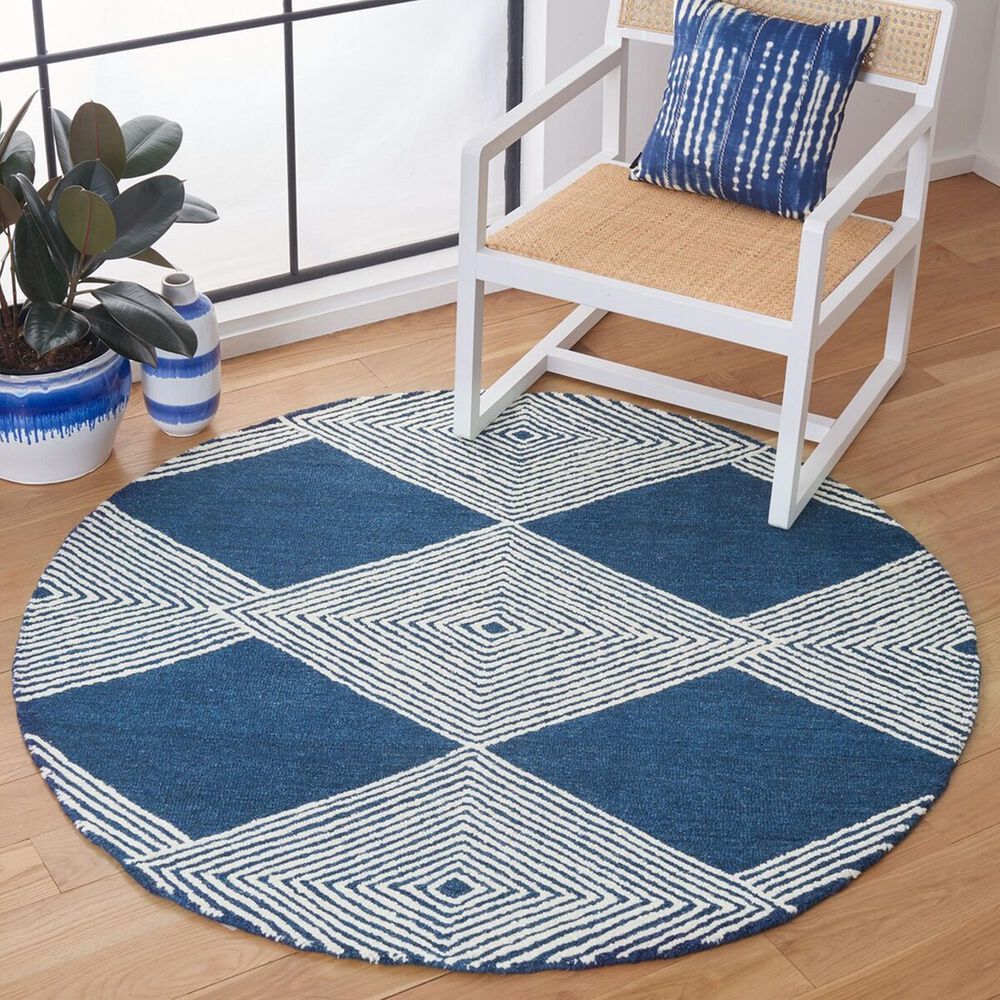 Safavieh Micro-Loop MLP618N 5&#39; Round Navy and Ivory Area Rug, , large