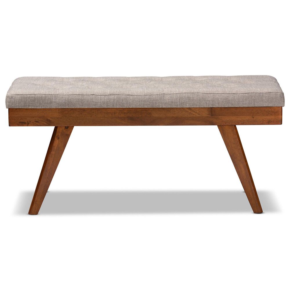 Baxton Studio Alona Dining Bench with Light Grey Cushion in Walnut Brown, , large