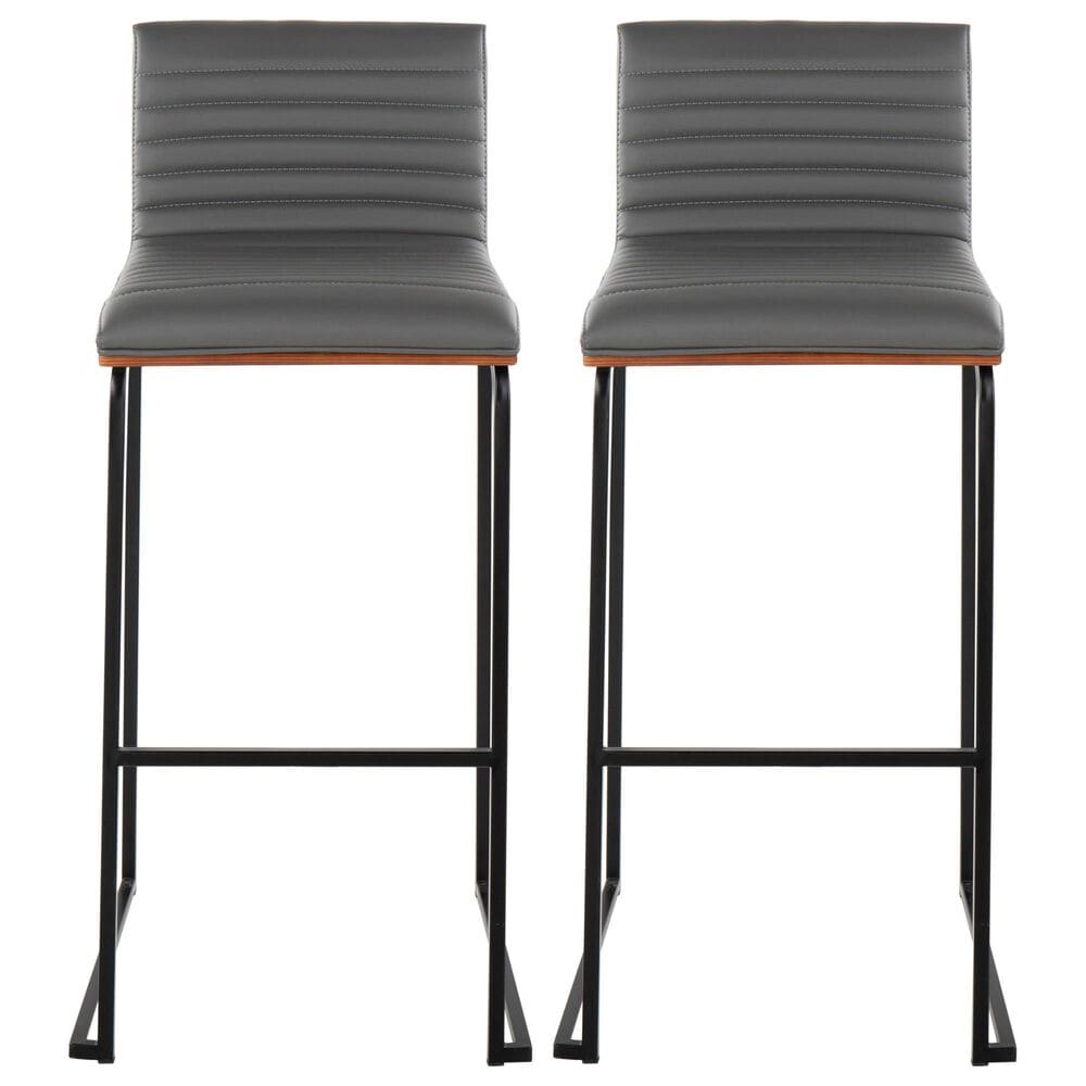 Lumisource Mason Mara Barstool with Grey Cushion in Black and Walnut &#40;Set of 2&#41;, , large