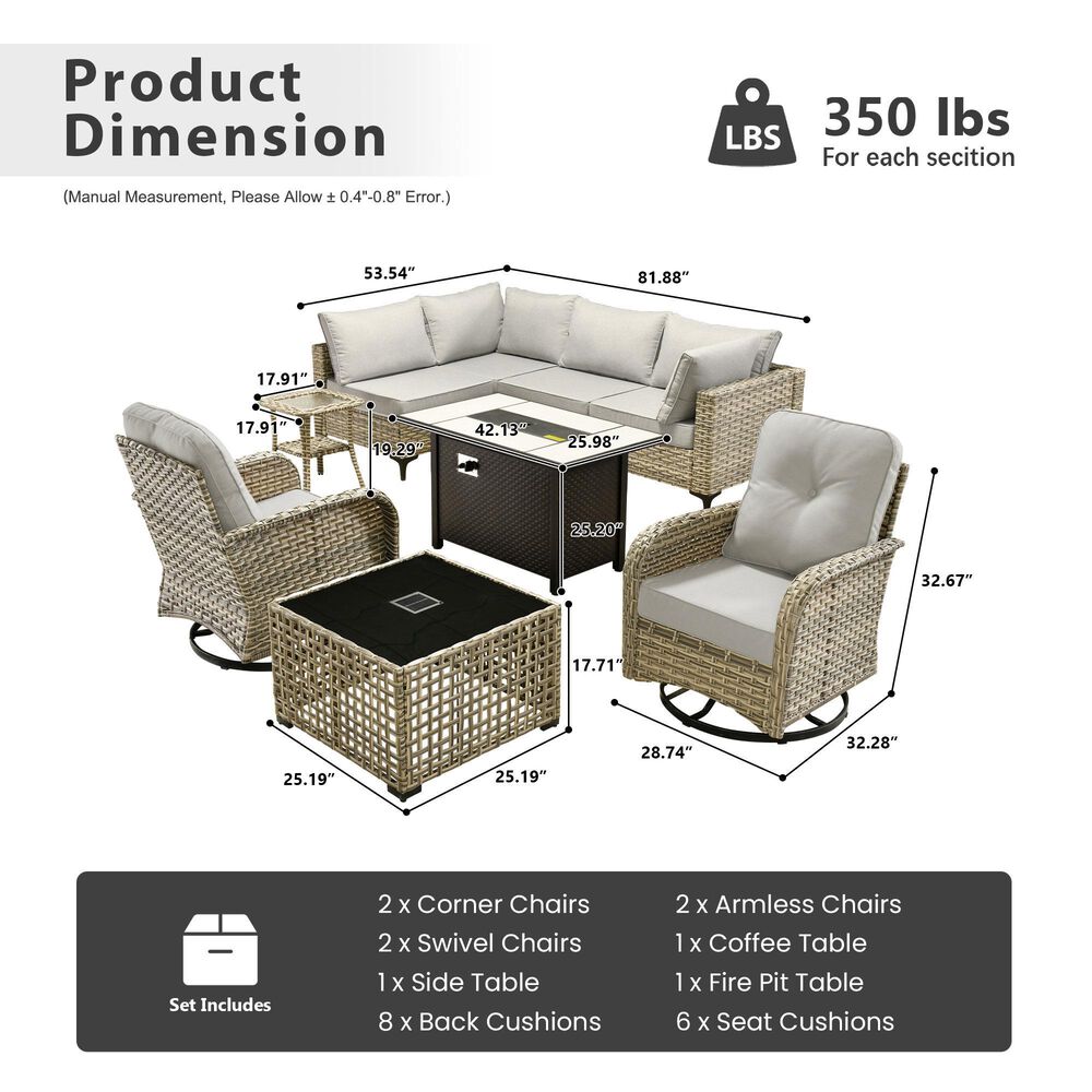 HOMLUX 9-Piece Patio Conversation Set in Gray, , large
