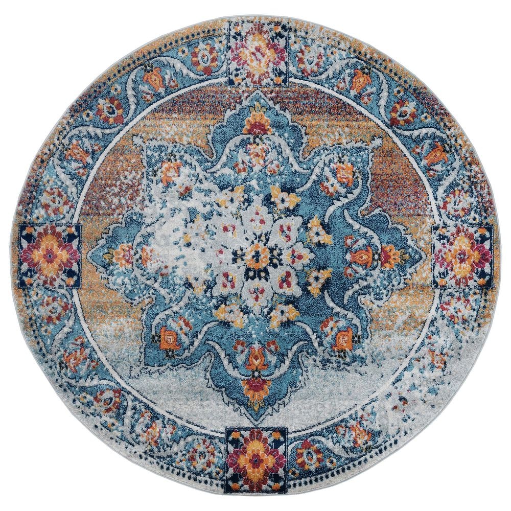 Amer Rugs Alexandria 6"7" Round Gray and Gold Area Rug, , large