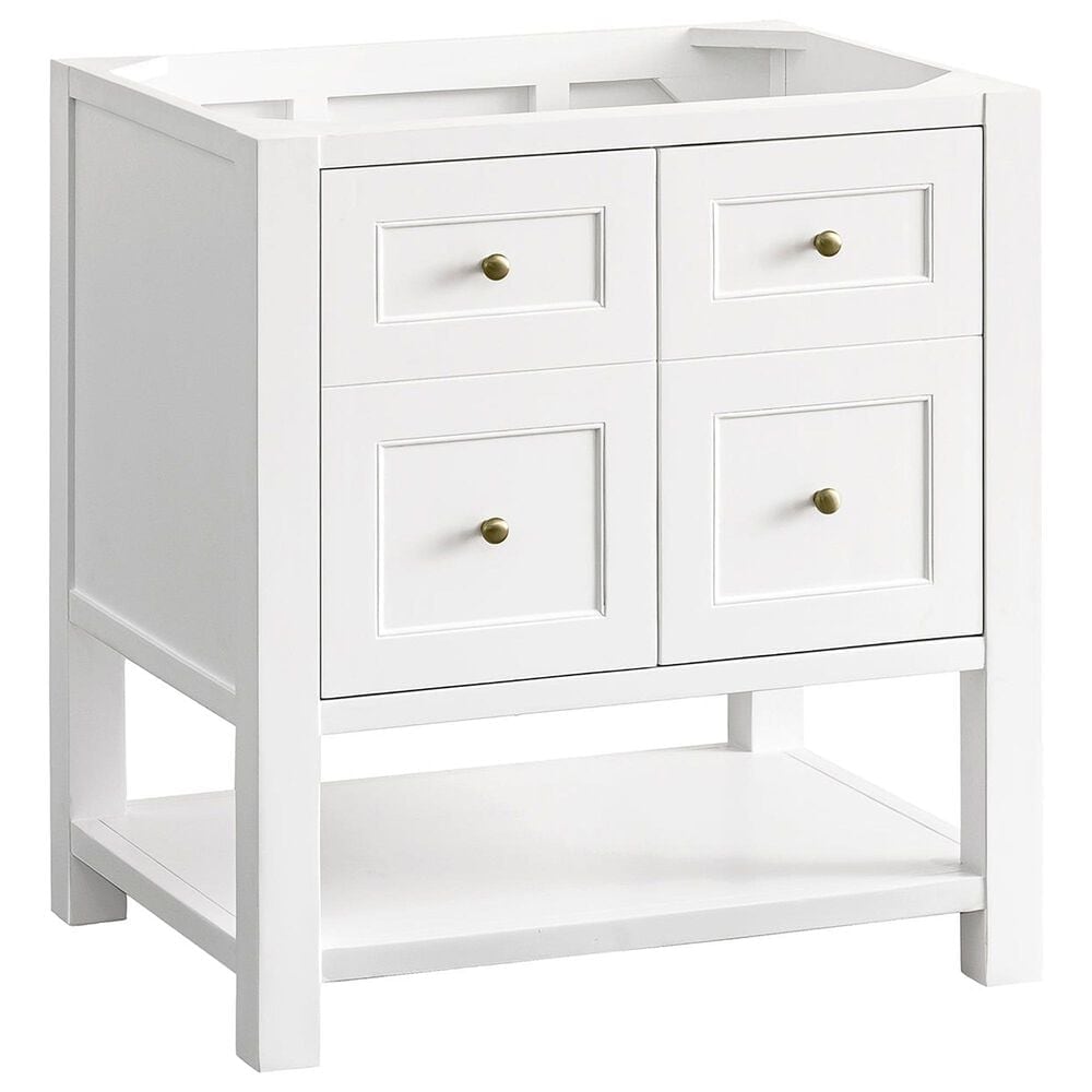 James Martin Vanities Breckenridge 30&quot; Single Bathroom Vanity in Bright White with 3 cm Victorian Silver Quartz Top and Rectangular Sink, , large
