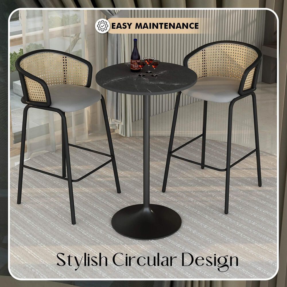 Leisuremod LeisureMod Verve Collection Modern Bar Height Table Black Base with 27 Round Black Marbleized MDF Top, , large