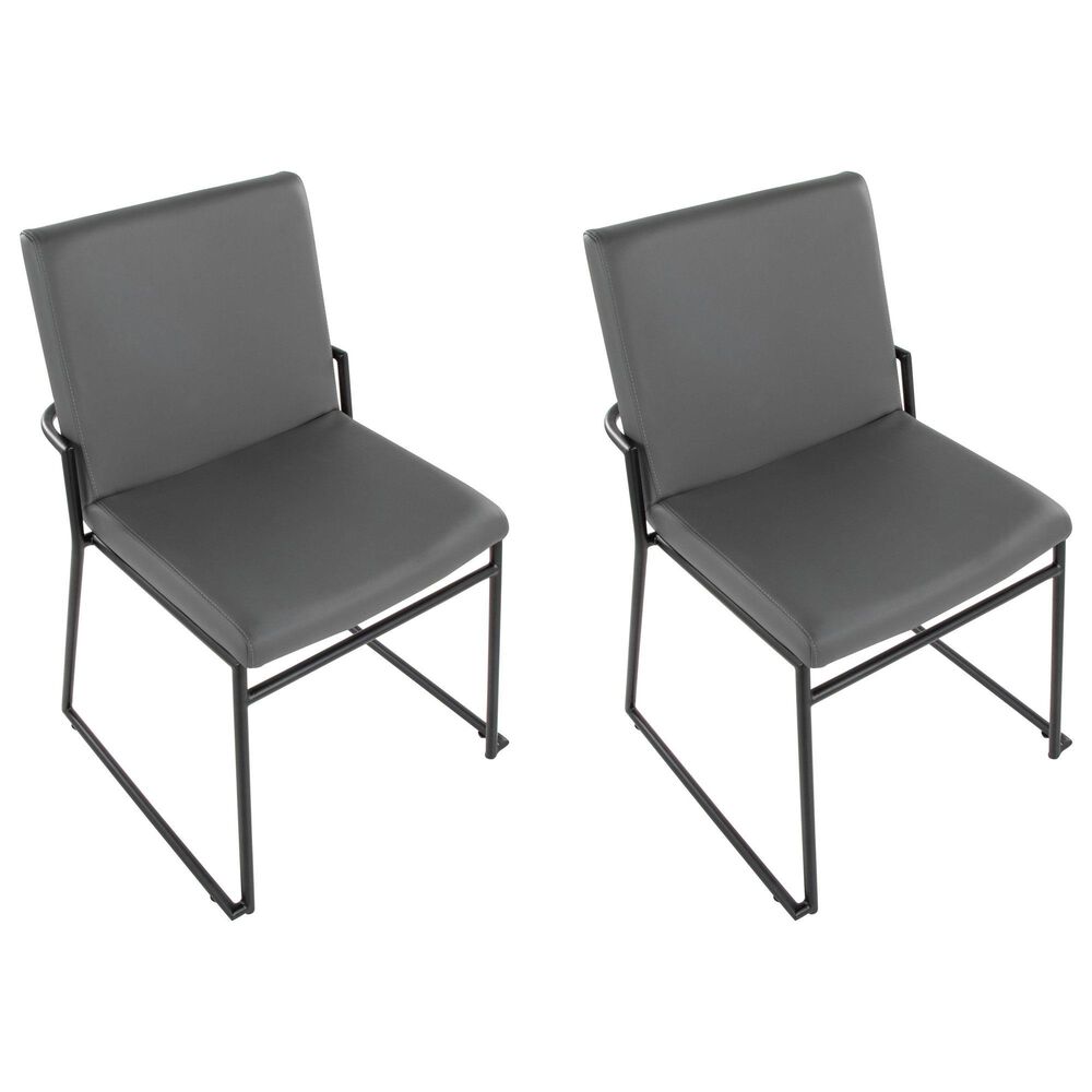 LumiSource Dutchess Side Chair with Grey Faux Leather Cushion in Black (Set of 2), , large