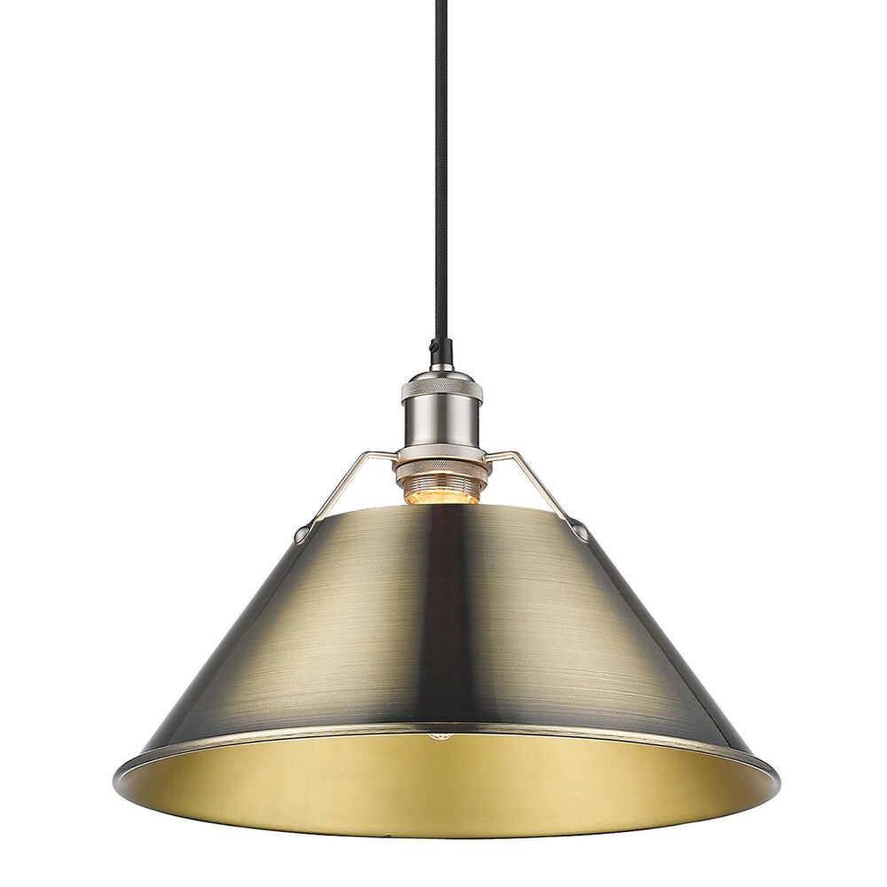 Golden Lighting Orwell 1-Light Wide Large Pendant with Aged Brass Shade in Pewter, , large