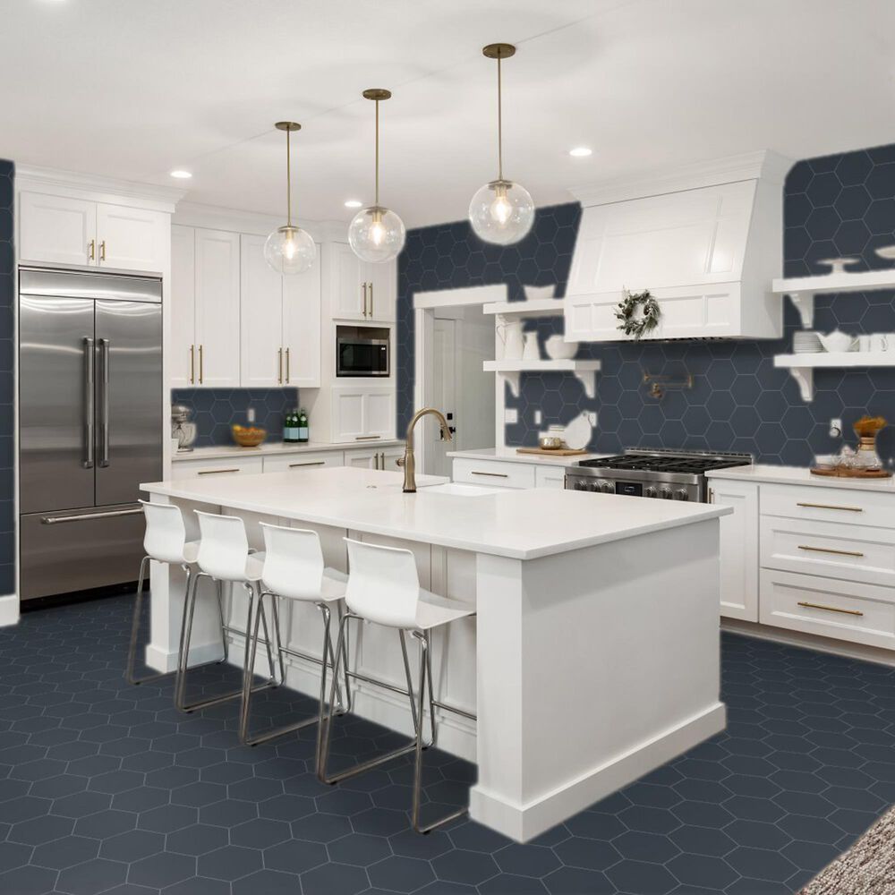 Emser Heksa Navy 8&quot; x 9&quot; Porcelain Tile, , large