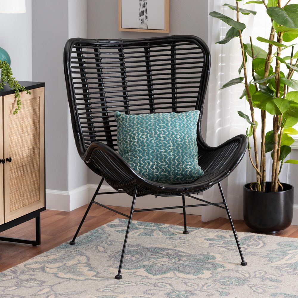 Baxton Studio Colorado Rattan Accent Chair in Black, , large