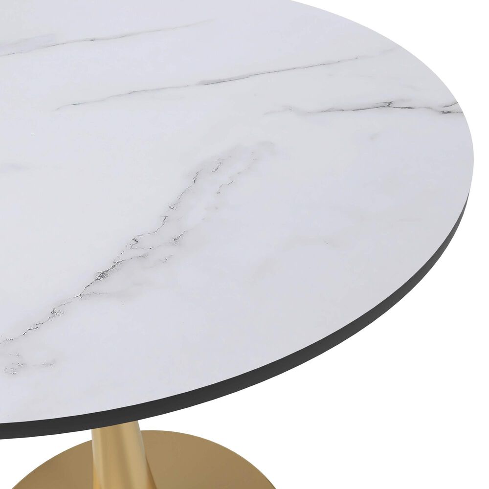 Leisuremod Bristol 24&quot; Round Dining Table with MDF Top in Gold and Marbled White - Table Only, , large