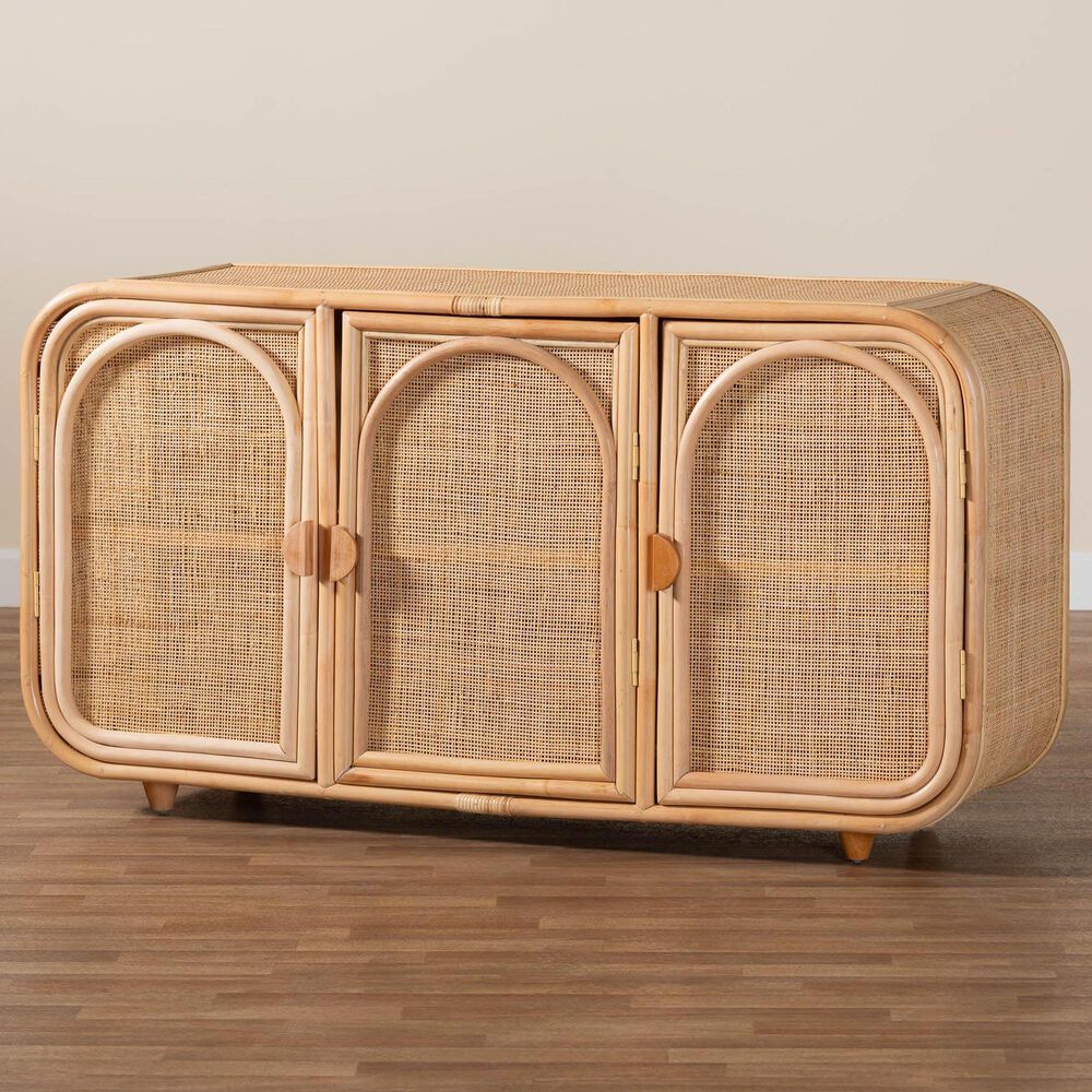 Baxton Studio Evania 3-Door Rattan Storage Cabinet in Natural, , large