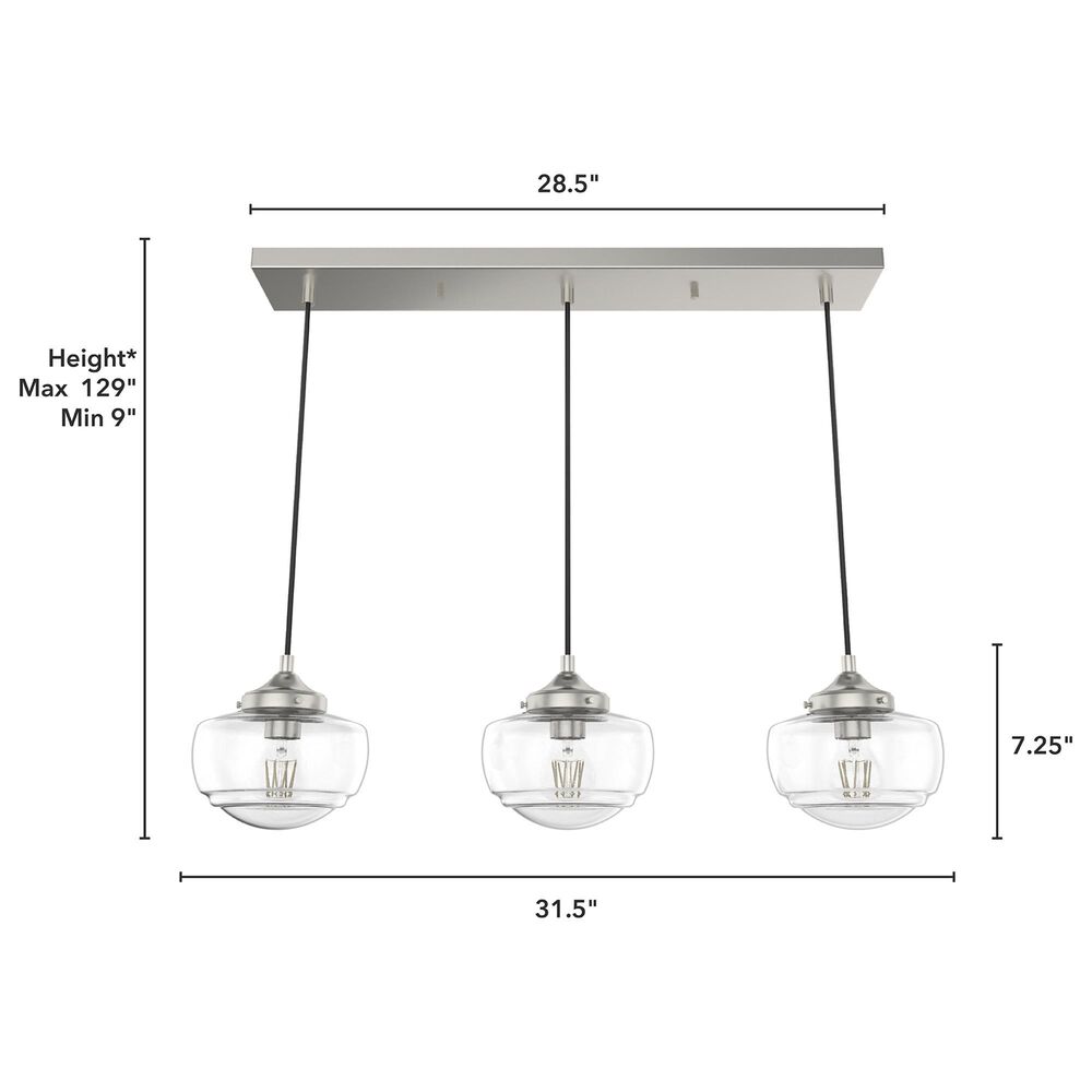 Hunter Saddle Creek 3-Light Linear Pendant Cluster with Clear Seeded Shade in Brushed Nickel, , large