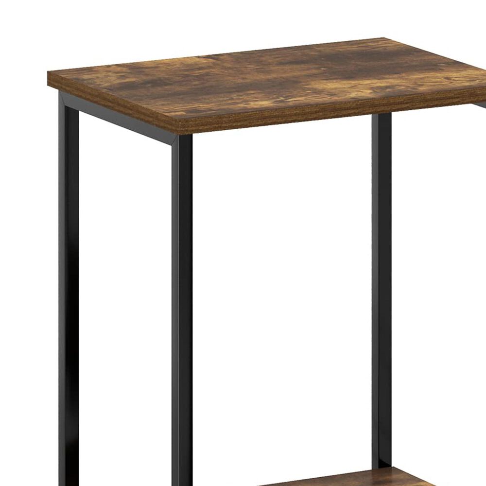 HOMLUX 2-Tier Metal Frame End Table with Open Shelf in Amber Pine and Black (Set of 2), , large