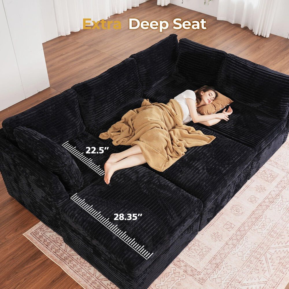 HOMLUX 9-Piece Mod L-Sectional with Chaise in Black, , large