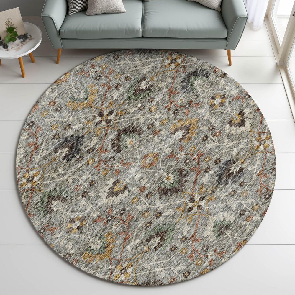 Dalyn Rug Company Silk Road Pewter, Gray, Ivory, Paprika, Sage and Gold 8&#39; Round Area Rug, , large
