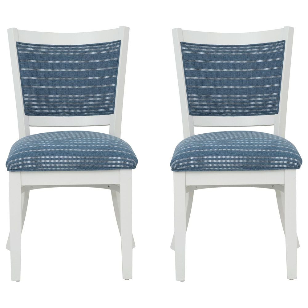 Linon Home Decor Lainey Side Chair with Blue Stripe Cushion in White (Set of 2), , large