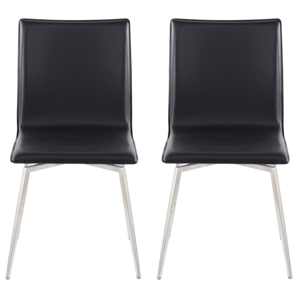 Lumisource Mason Swivel Side Chair with Black Upholstered in Brushed Stainless Steel (Set of 2), , large