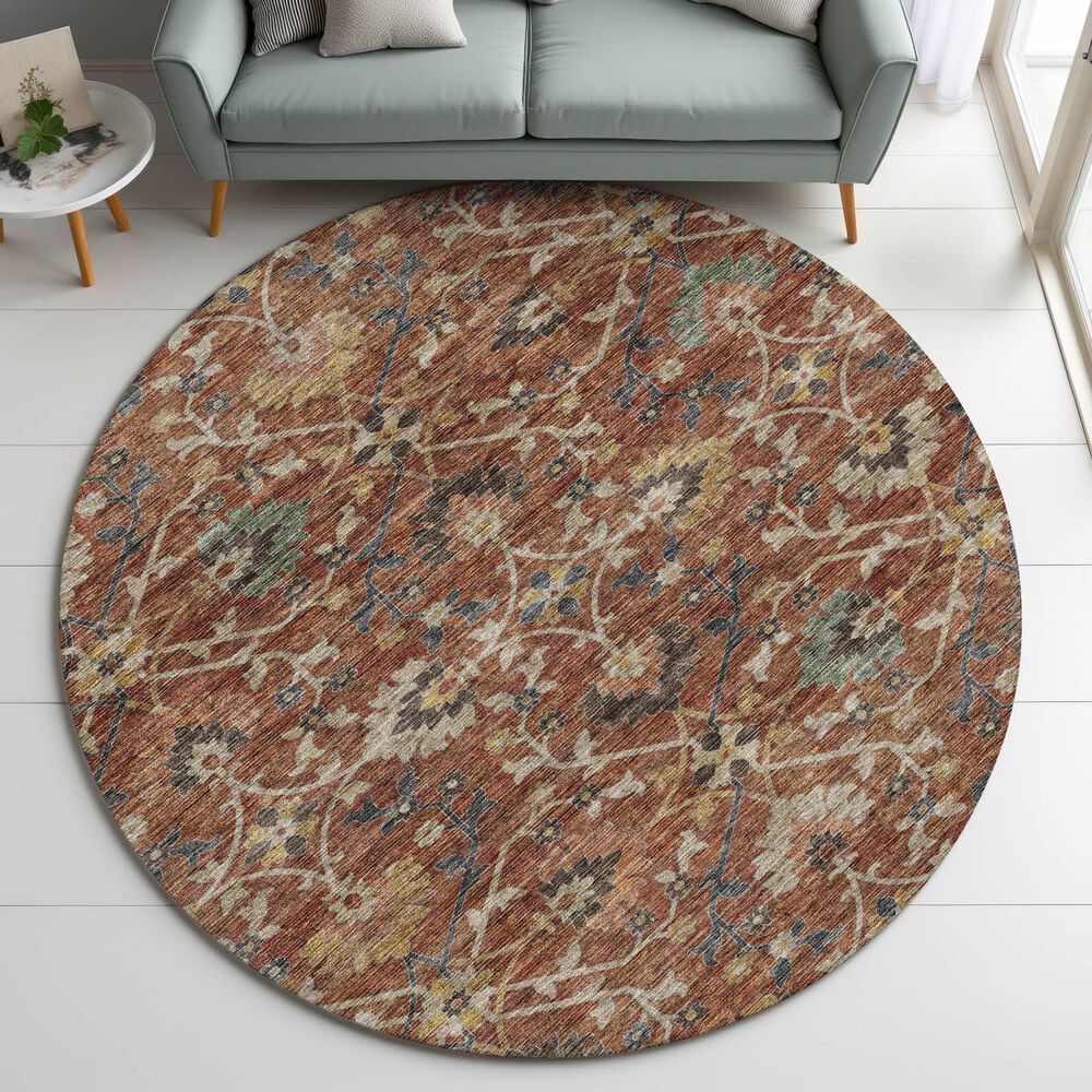 Dalyn Rug Company Silk Road Paprika, Copper, Gold, Sage, Navy and Beige 8&#39; Round Area Rug, , large