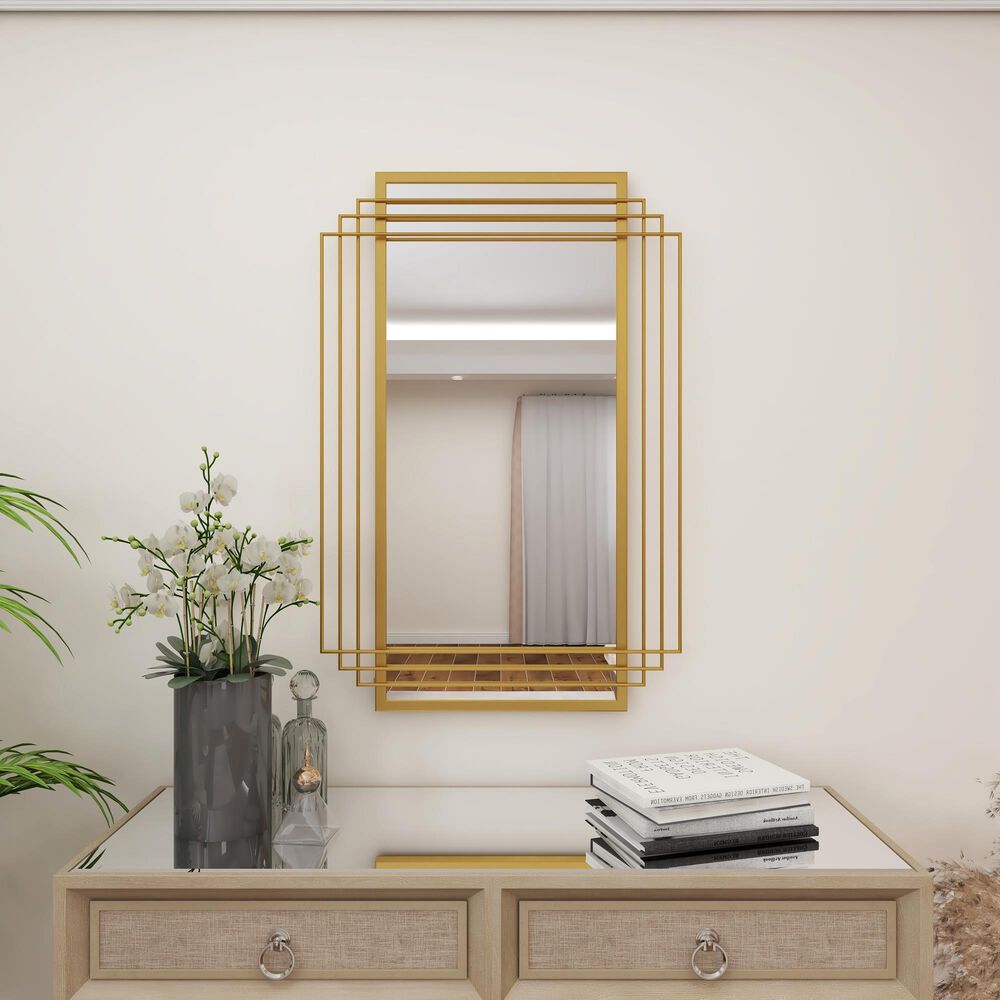 CosmoLiving by Cosmopolitan 24&quot; x 36&quot; Wall Mirror in Shiny Gold, , large