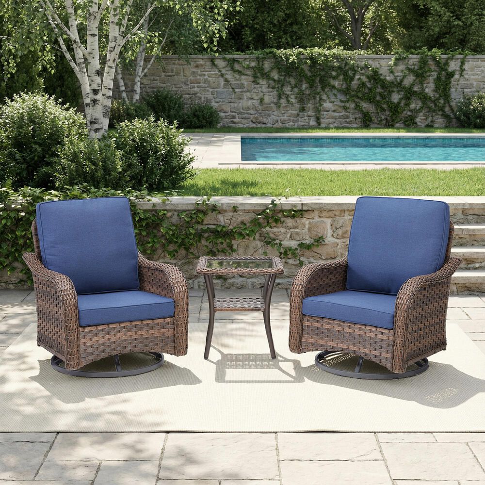 Sunwell Garden Patio Swivel Glider Chair with Brown Frame in Navy (Set of 2), , large