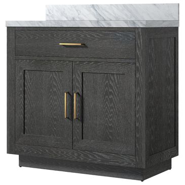 Lexora Home Abbey 36" Single Bathroom Vanity in Black Oak with 2 cm White Carrara Marble Top and Rectangular Sink, , large