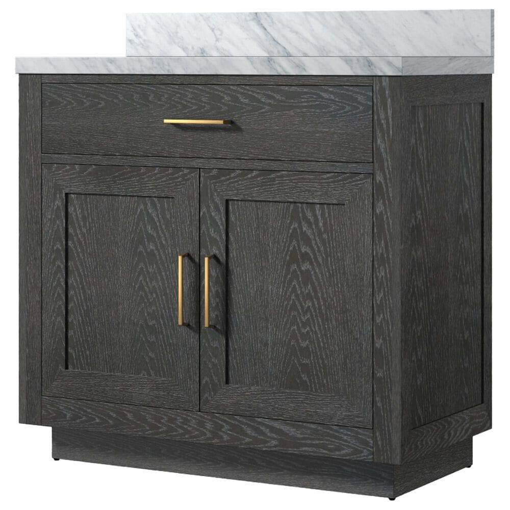 Lexora Home Abbey 36" Single Bathroom Vanity in Black Oak with 2 cm White Carrara Marble Top and Rectangular Sink, , large
