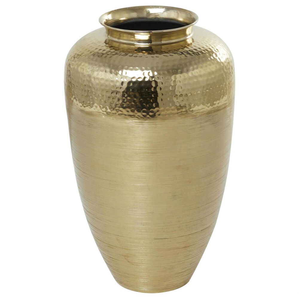 Maple and Jade 20" Decorative Vase with Hammered Top in Brushed Gold, , large