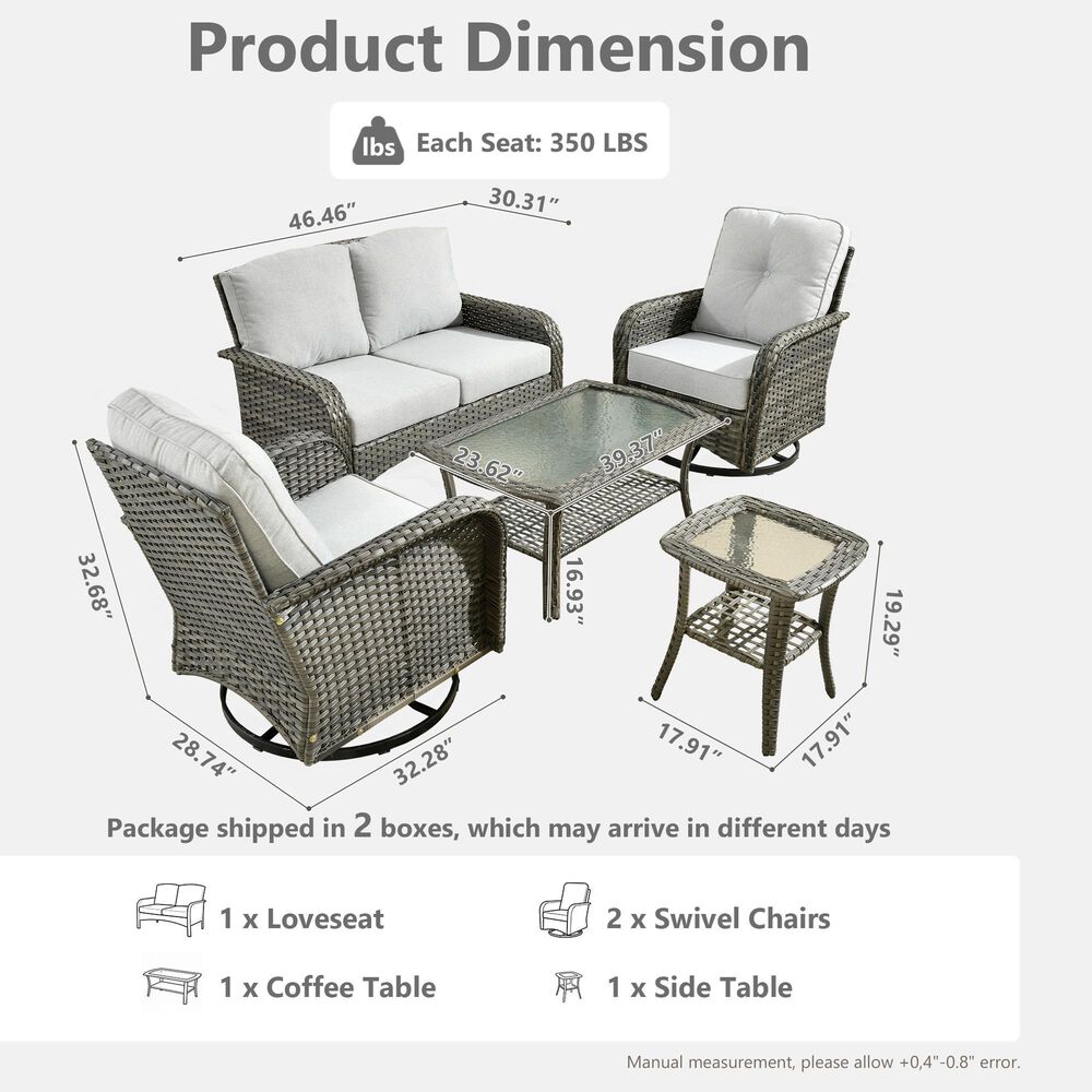 HOMLUX 6-Piece Patio Conversation Set in Gray, , large
