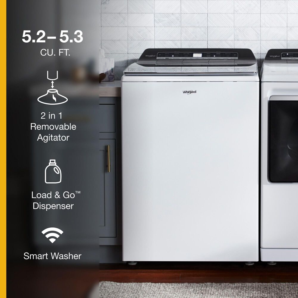 Whirlpool 5.3 Cu. Ft. Top Load Washer and 7.4 Cu. Ft. Electric Dryer Laundry Pairs in White, , large