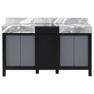 Lexora Home Zilara 60" Double Bathroom Vanity in Black and Grey with 11 cm Castle Grey Marble Top and Rectangular Sinks, , large
