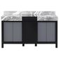 Lexora Home Zilara 60" Double Bathroom Vanity in Black and Grey with 11 cm Castle Grey Marble Top and Rectangular Sinks, , large