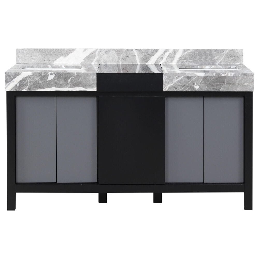 Lexora Home Zilara 60" Double Bathroom Vanity in Black and Grey with 11 cm Castle Grey Marble Top and Rectangular Sinks, , large