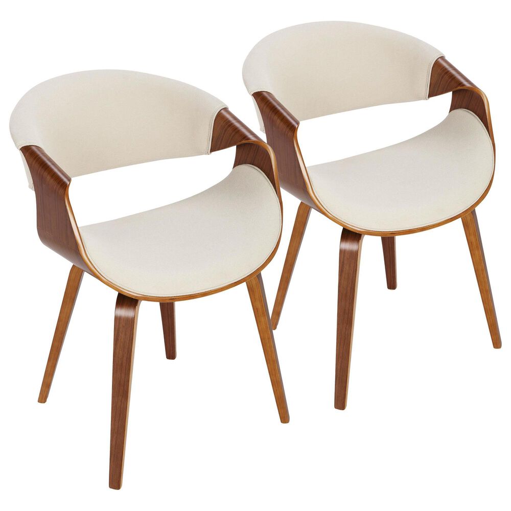 LumiSource Curvo Arm Chair with Cream Fabric Cushion in Walnut (Set of 2), , large