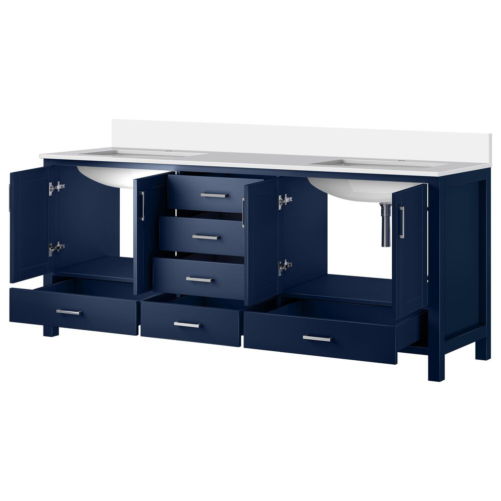 Lexora Home Jacques 80&quot; Double Bathroom Vanity in Navy Blue with 2 cm White Quartz Top and Rectangular Sinks, , large