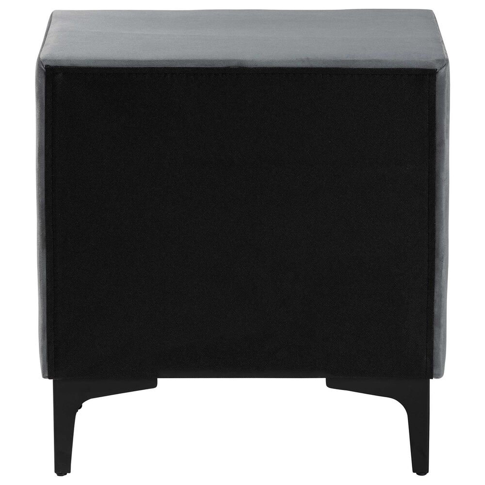 Baxton Studio Etienne 2-Drawer Nightstand with Slate Grey Velvet Upholstery in Black, , large