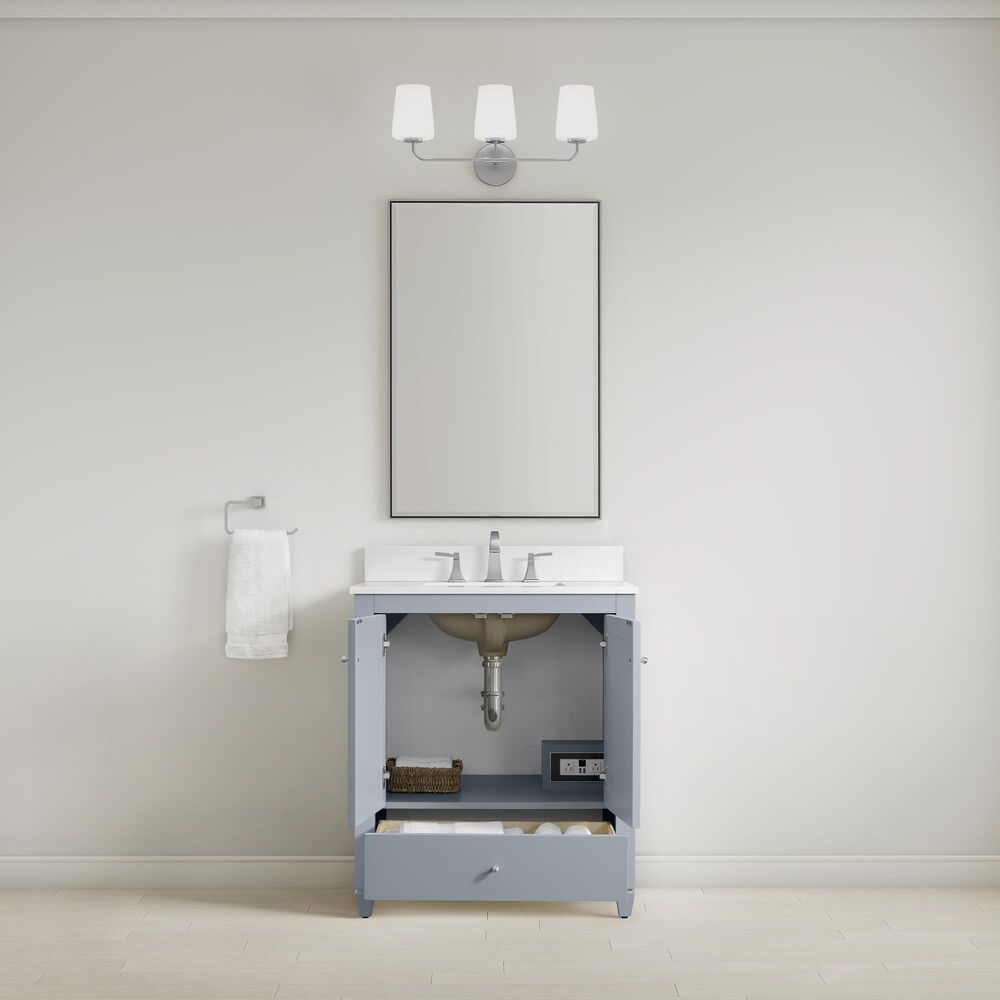 37B Claudine 30" Single Bathroom Vanity in Soft Blue with Glossy White Composite Stone Top and Backsplash, , large