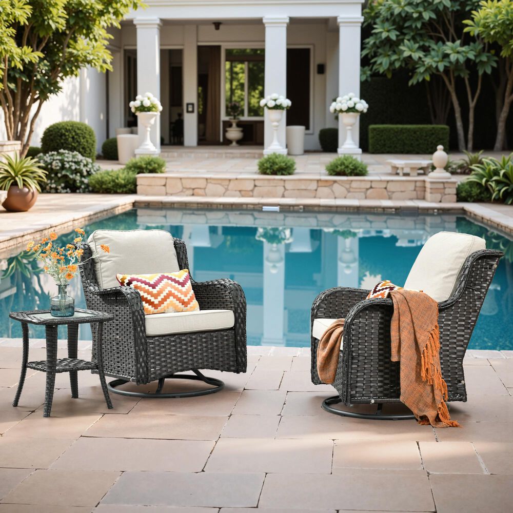 HOMLUX 3-Piece Patio Conversation Set with Swivel Chairs in Beige, , large