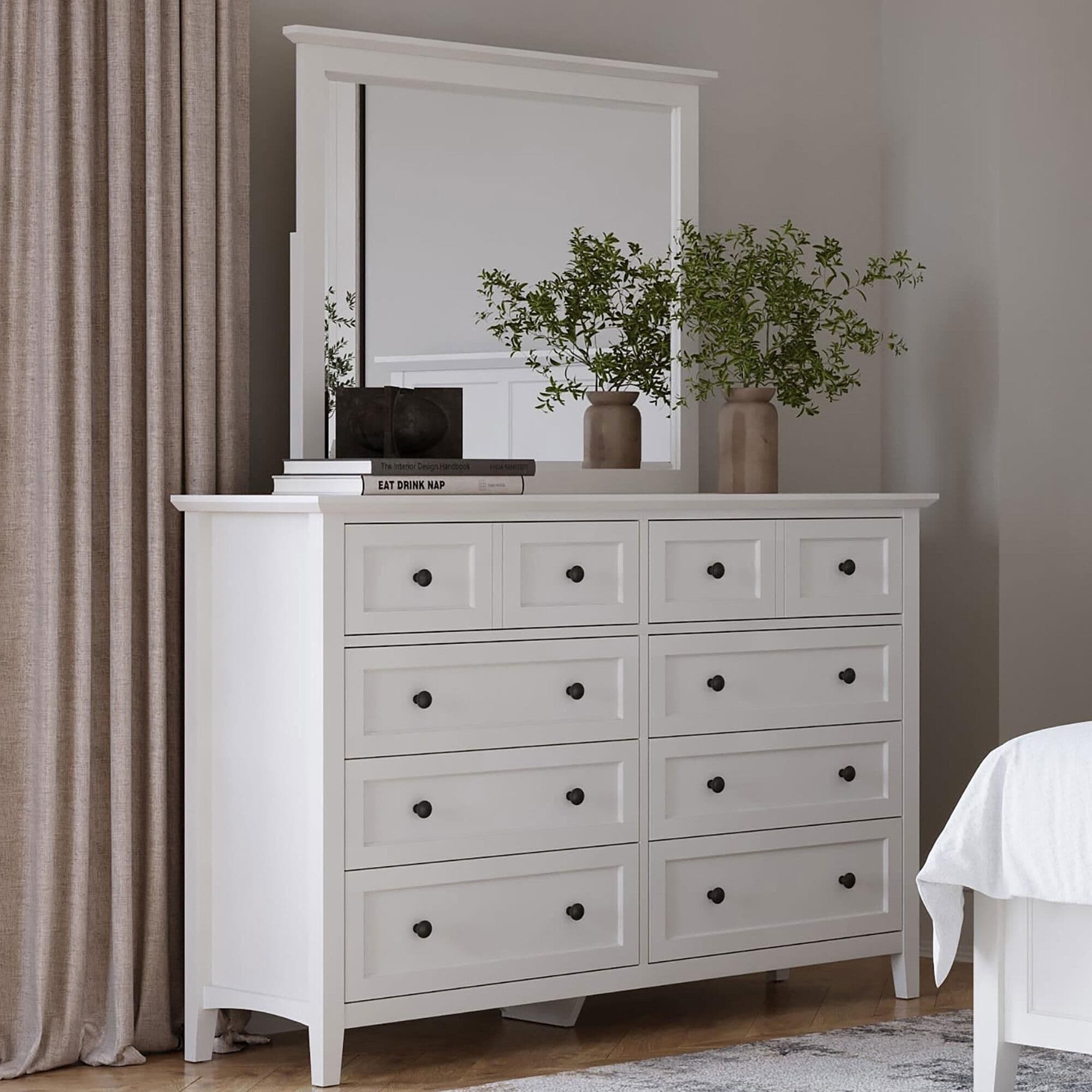 Urban Home Grace 8 Drawer Dresser in Snowfall White and Black