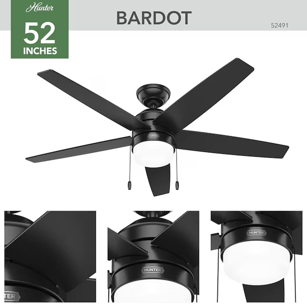 Hunter Bardot 52&quot; LED Indoor Ceiling Fan with Light in Matte Black, , large
