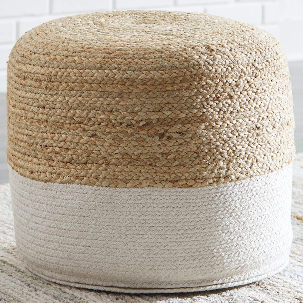 Ashley Sweed Valley Pouf in Natural and White, , large