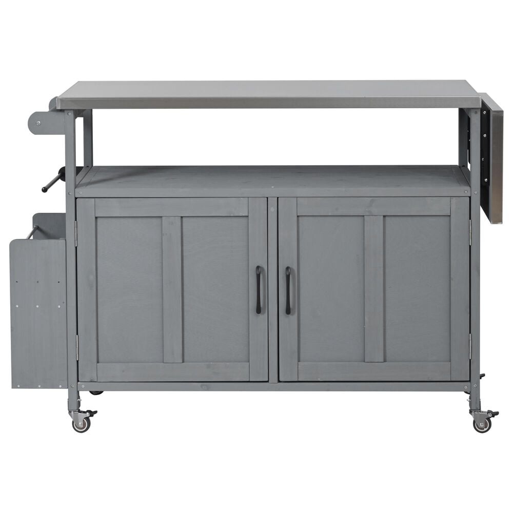 Hearth and Haven Outdoor Kitchen Island Cart with Adjustable Shelves and Stainless Steel Top in Gray, , large