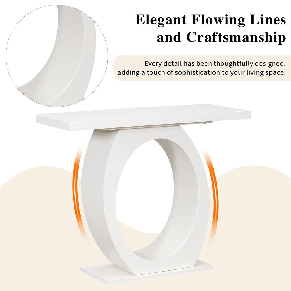 Hearth and Haven Mirod Console Table with Egg-Shaped Base in Beige, , large