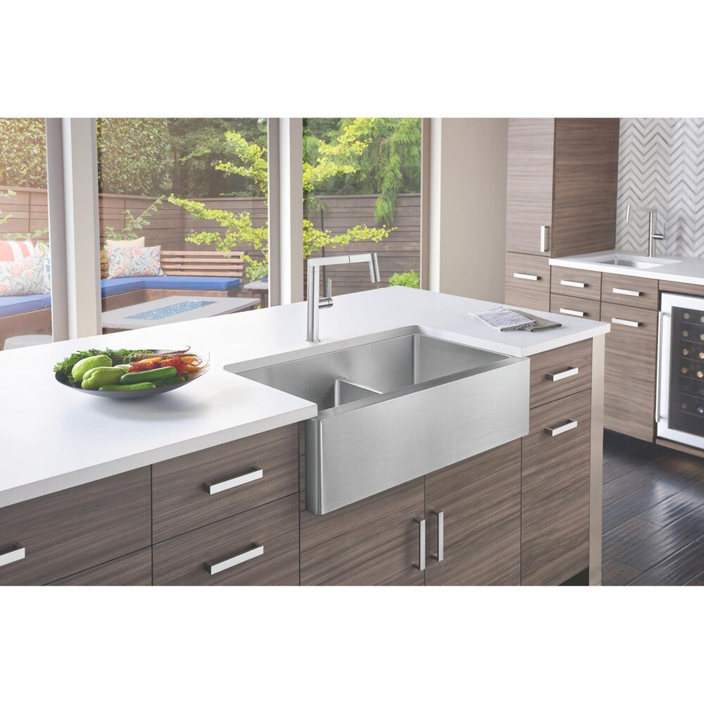 Blanco Quatrus 33&quot; R15 Apron 1-3/4 with Low Divide Sink in Refined Brushed, , large