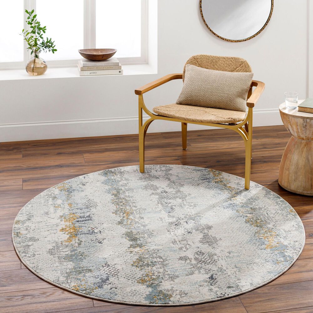 Surya Dresden Off-White, Taupe, Dusty Sage, Ink Blue, Light Gray and Deep Teal 7&#39;10&quot; Round Area Rug, , large