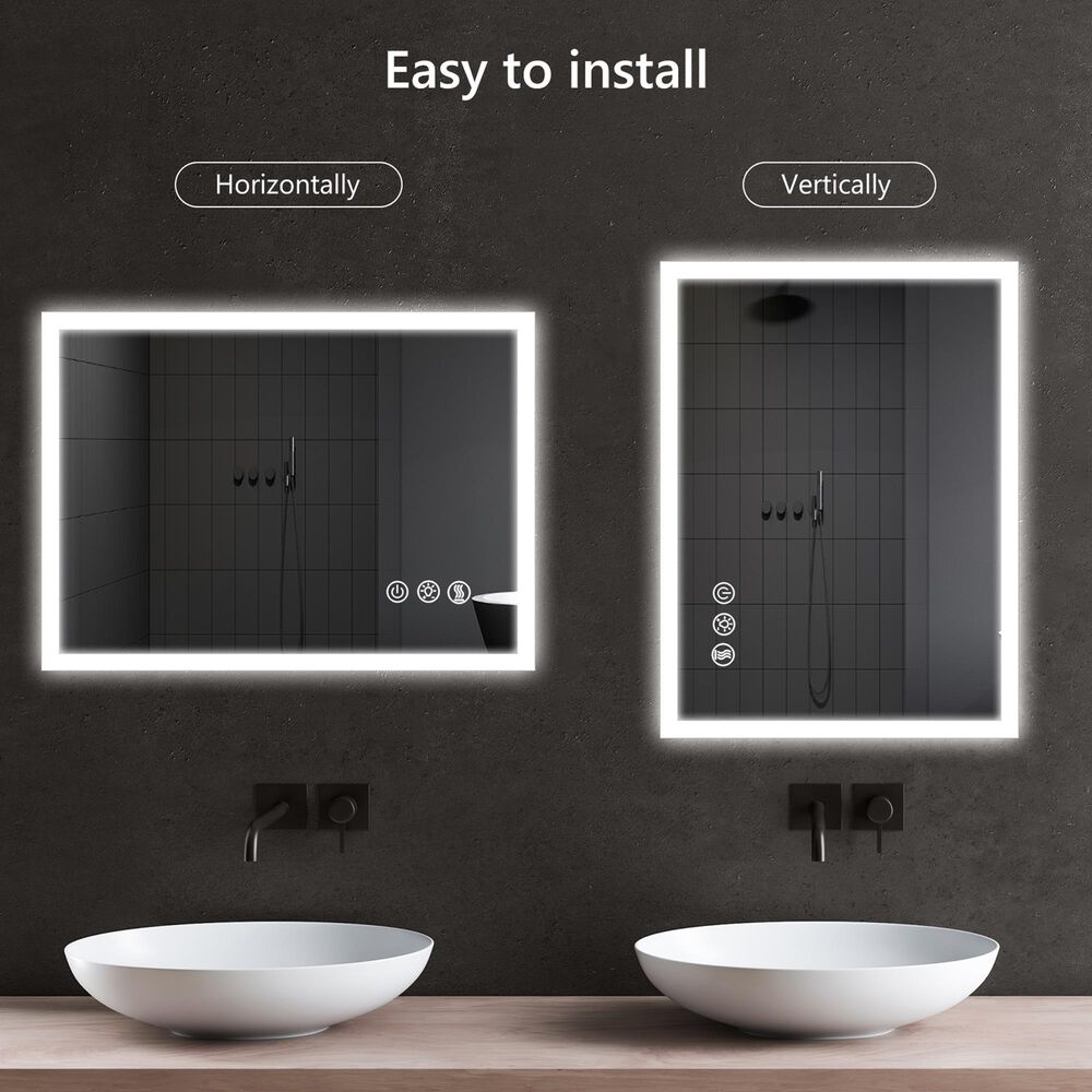 HOMLUX 36" x 24" LED Bathroom Vanity Mirror in Silver, , large