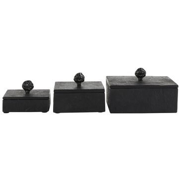 Maple and Jade 3-Piece Decorative Box Set with Knob in Black, , large