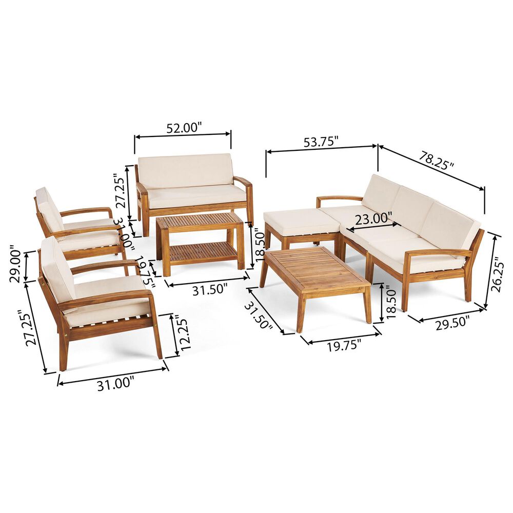 Noble House Grenada 9-Piece Patio Sectional Sofa Set in Beige, , large