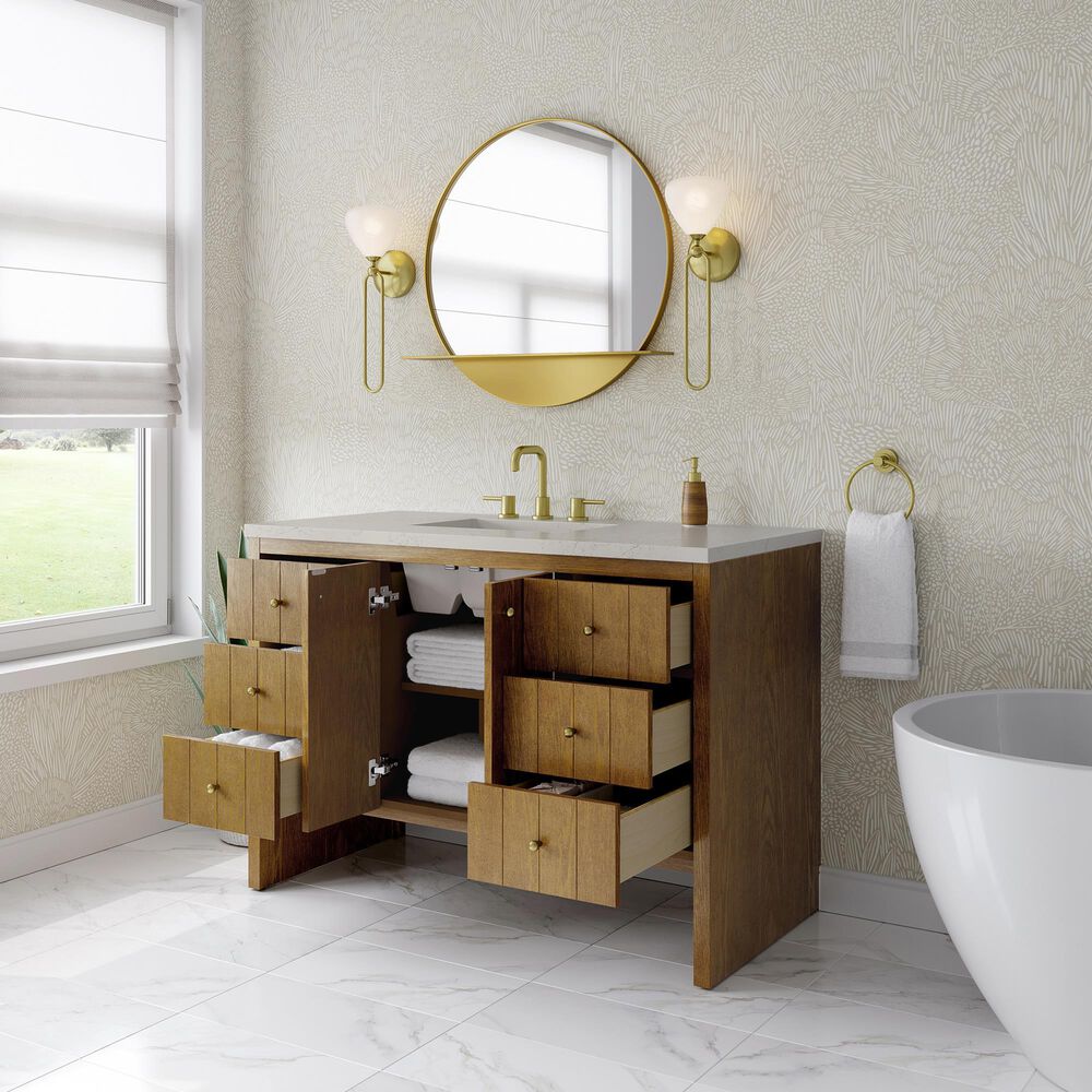 James Martin Hudson 48" Single Bathroom Vanity in Honey Oak with 3 cm Siberian Silestone Top, Rectangular Sink and FreePower Wireless Charger, , large